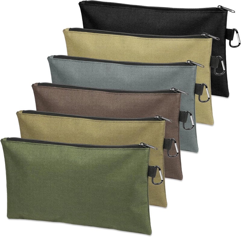 Coidea Tool Bag Zipper Pouch, Premium Tool Pouch, Utility Multipurpose Storage Organizer Tool Pouches with Carabiner Metal Zipper for Tools (6 Pack, Tan, Navy Green, Black, Light Brown, Grey, Mocha) - Image 1
